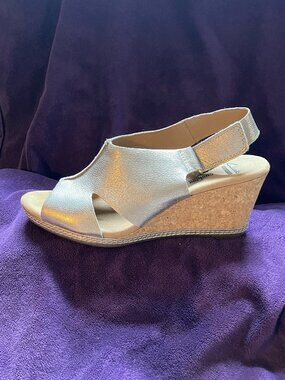 Clarks wedge-heel silver sandal size 8 1/2